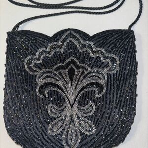 Chic Black and Silver Beaded Clutch